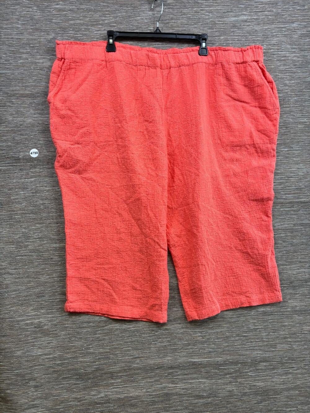 Denim & Co. Beach Regular Cotton Gauze Capri Pant Stitch Detail Coral Size 3X